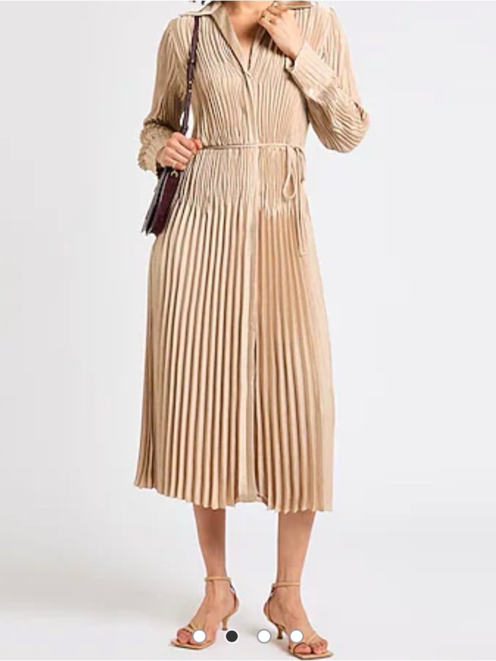 Vince Beige Pleated Button-Front Midi Dress